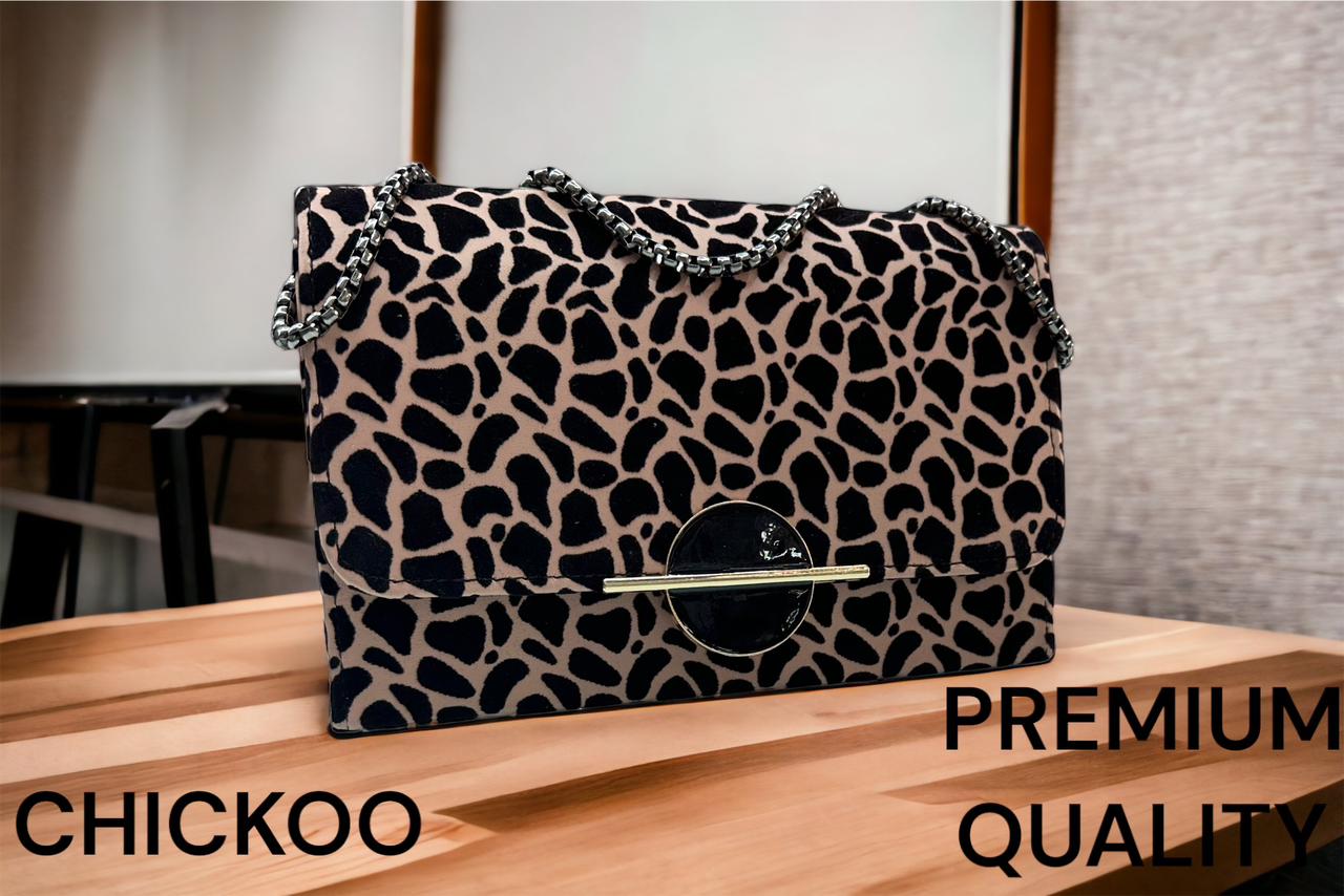 Wild Elegance: Cheetah Print Black Chain Handle Sling Bag